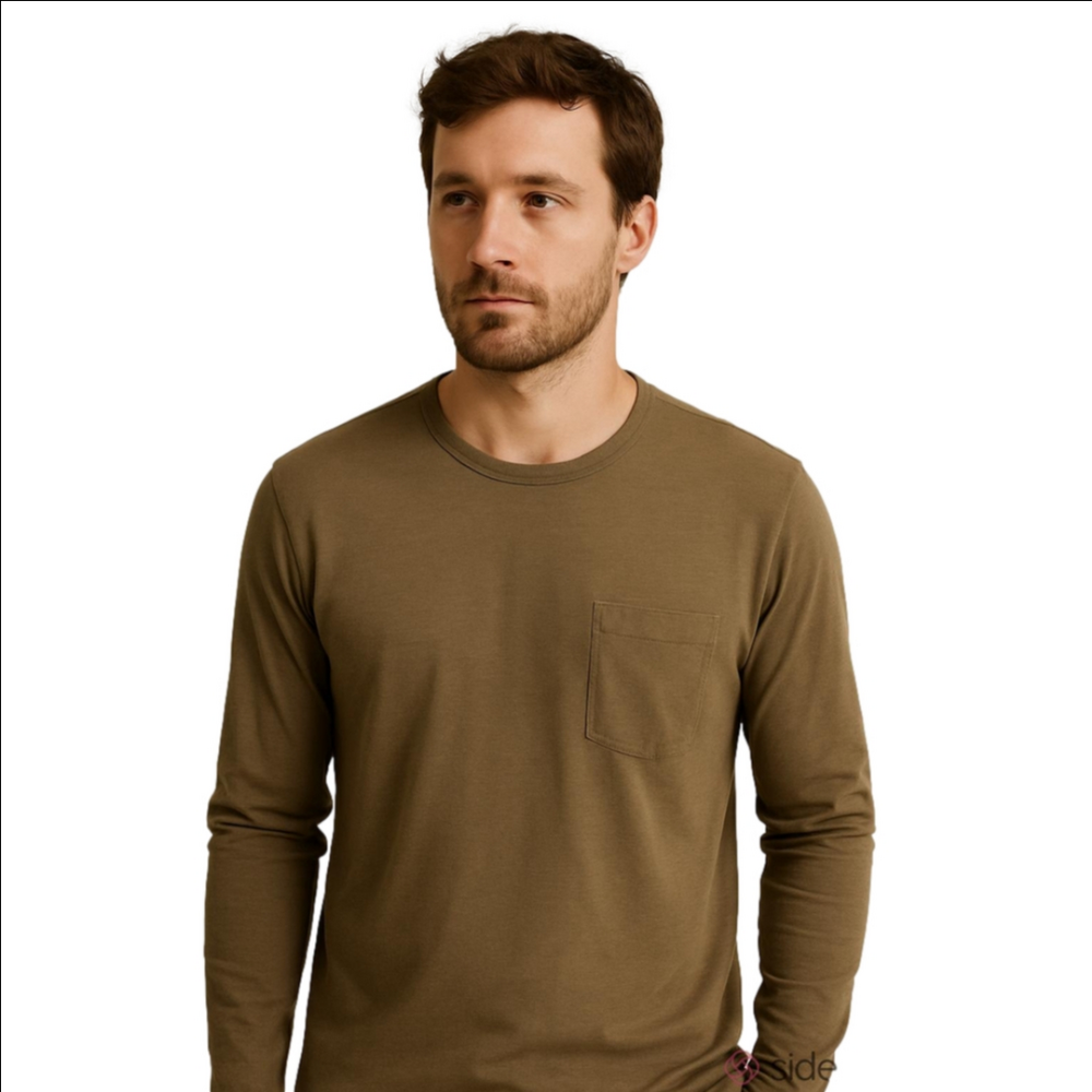 Pact Army Green 100% Organic Cotton Front Chest Pocket Men Long Sleeves Top Sz.L